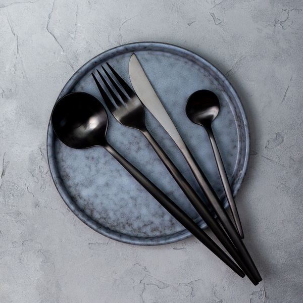 Wholesale PVD Silverware Metal Matt Black Matte Cutlery Set